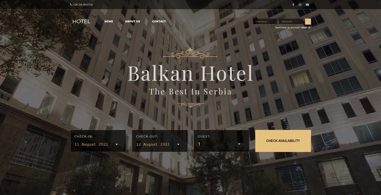 Hotel room reservation project screenshot