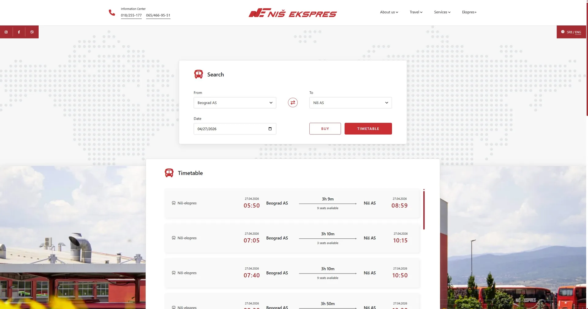 Niš Ekspres bus reservation platform screenshot